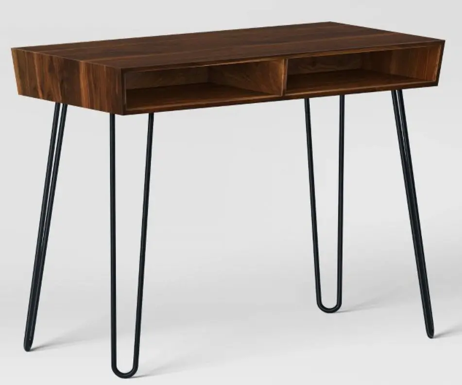 Hairpin Writing Desk With Storage Brown Boxed 1