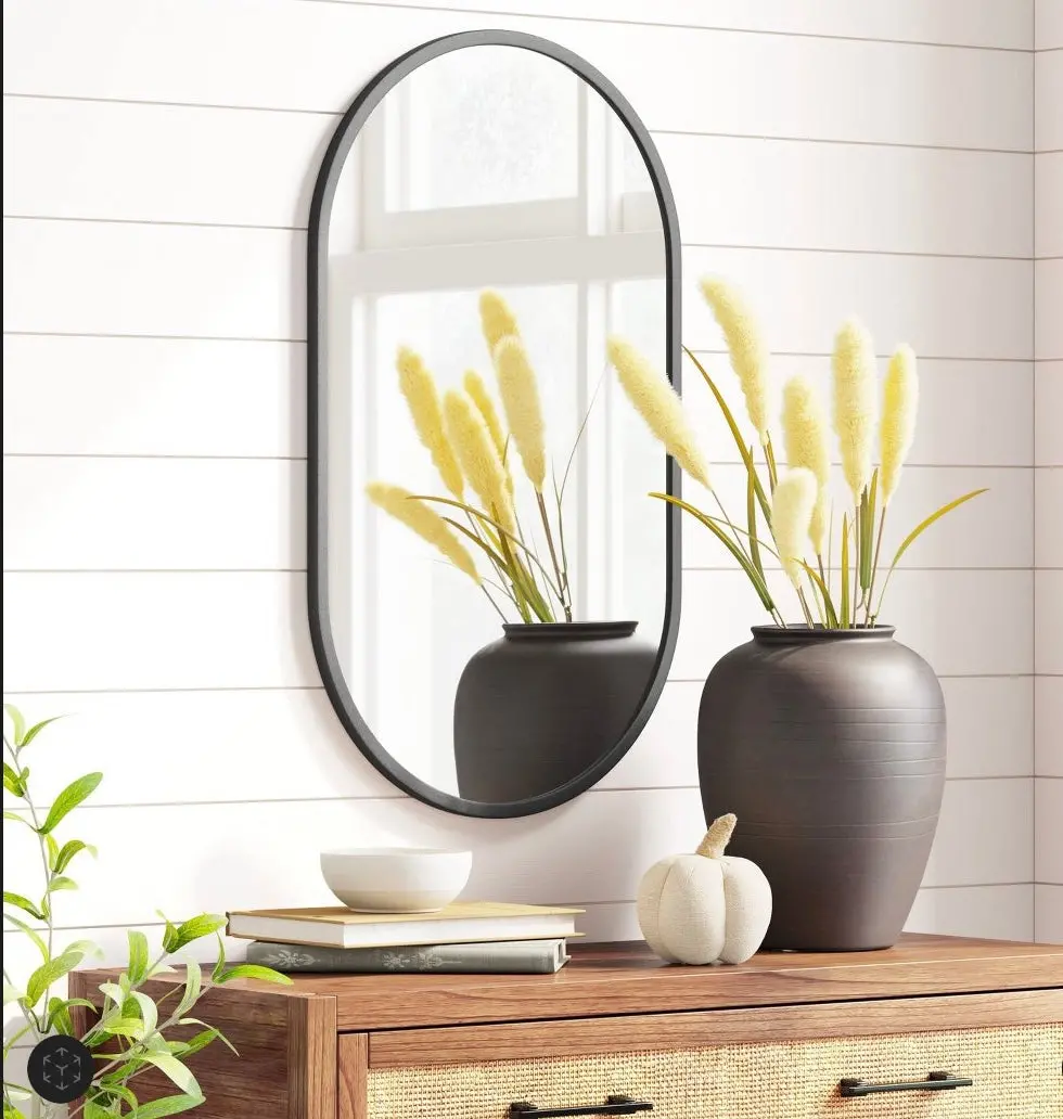 16" X 28" Metal Oval Pill Mirror Black 1