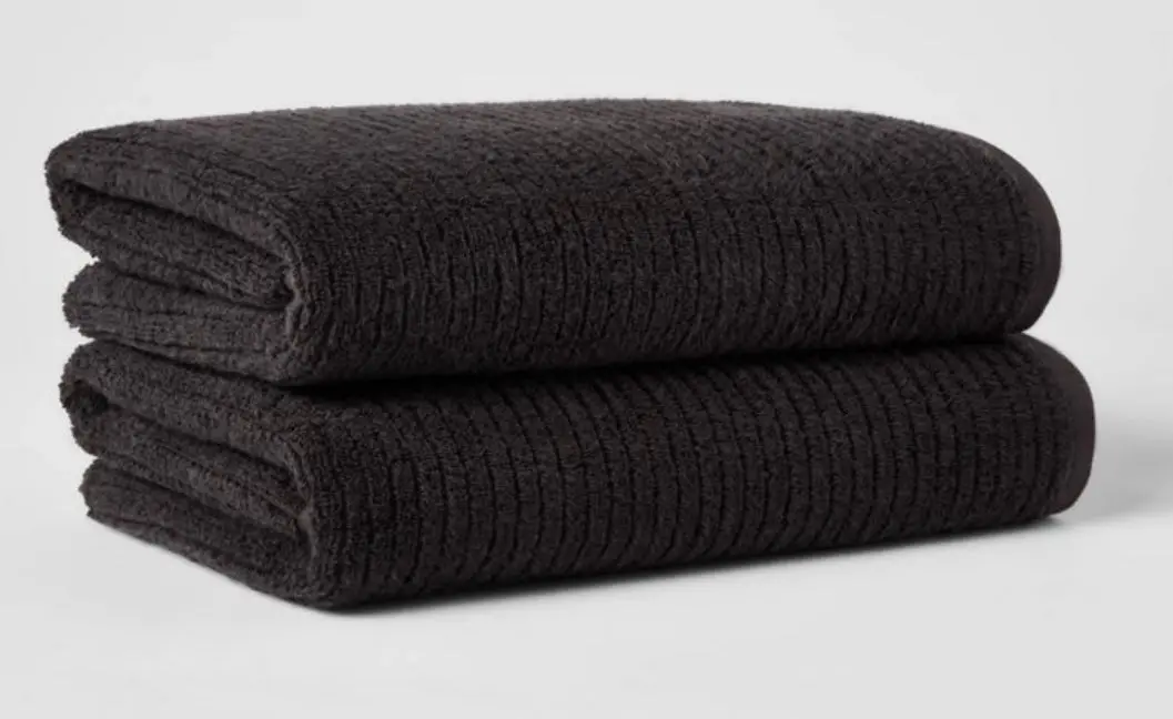 2Pk Quick Dry Ribbed Bath Towel Set
Washed Black 1