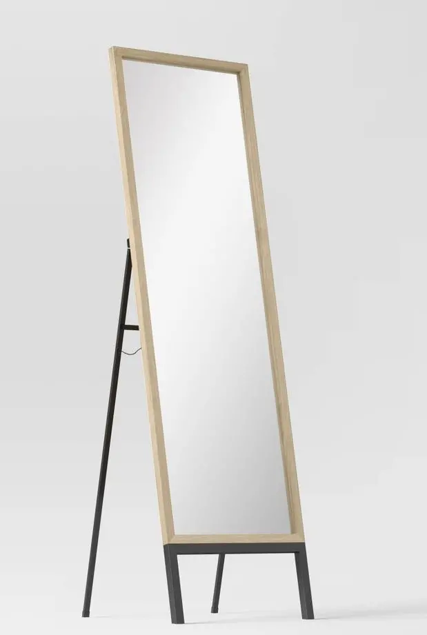 20" X 66" Oak And Metal Modern Floor Mirror Brown 1