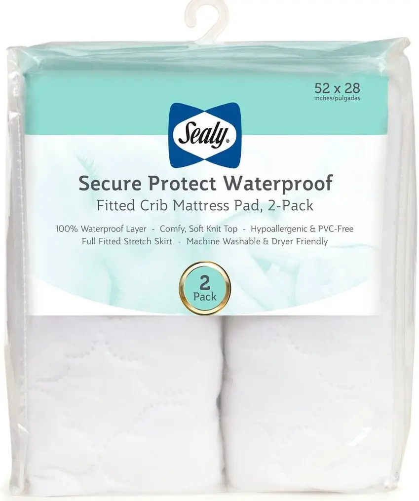 Sealy Secure Protect Waterproof Crib & Toddler Mattress
Pads - 2Pk 1