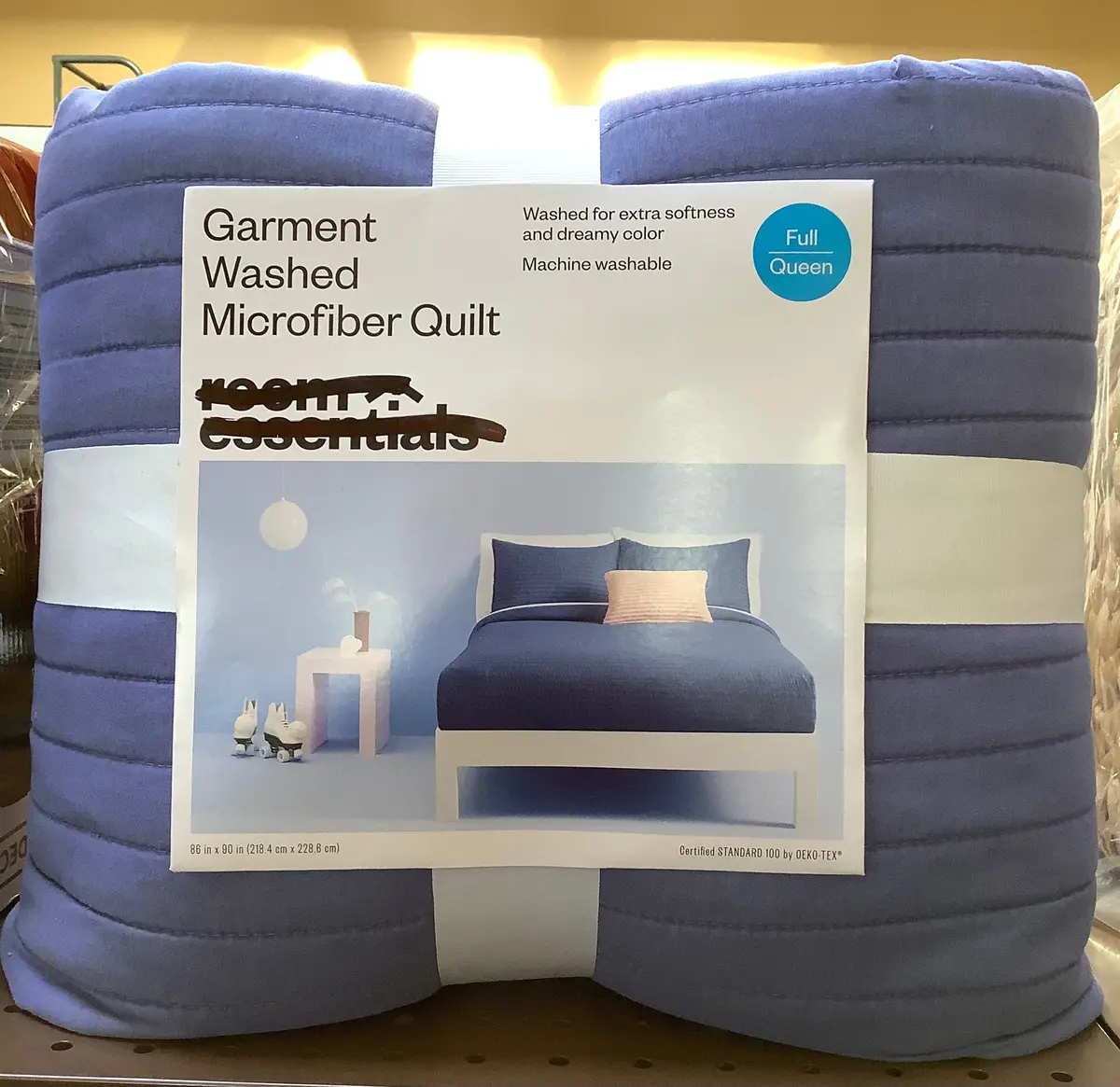 Full/Queen Garment Washed Microfiber Quilt - Blue 1