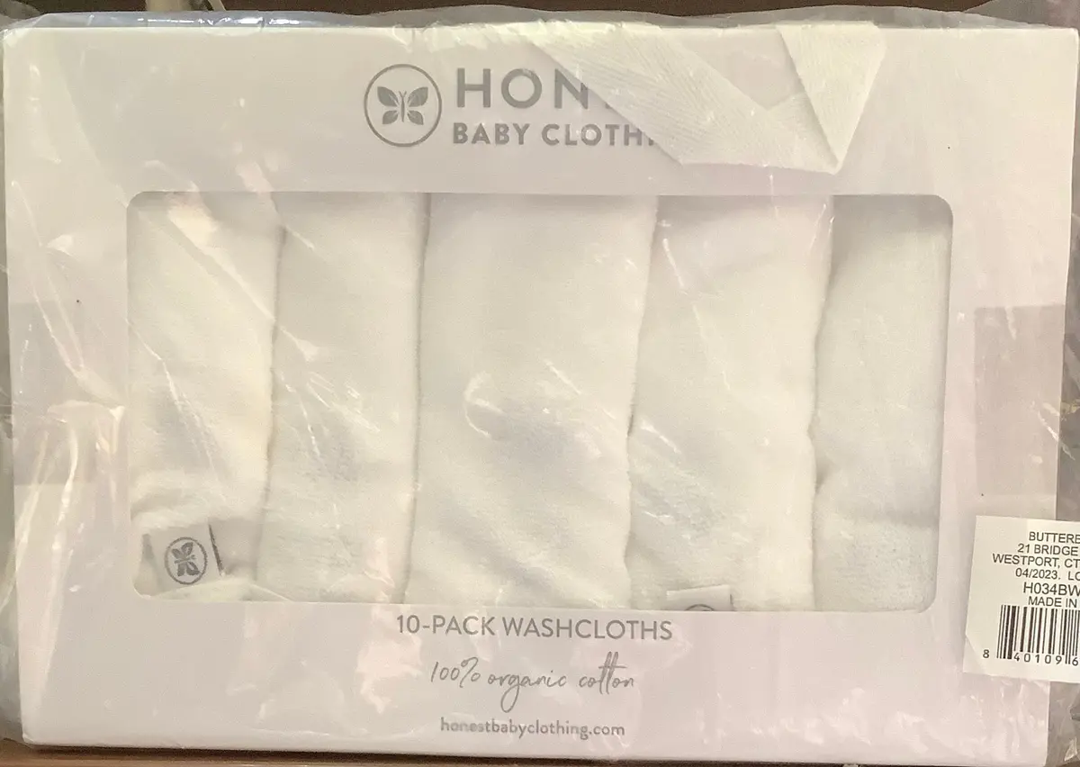 Honest Baby 10Pk Organic Cotton Washcloth - White 1