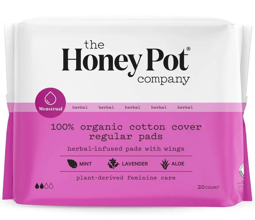 The Honey Pot Company, Herbal Regular Pads With Wings, Organic Cotton Cover - 20Ct 1