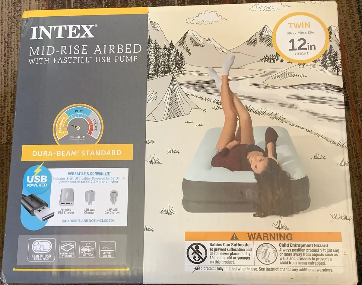 Intex Mid Rise 12" Air Mattress With Internal Usb Pump - Twin Size 1