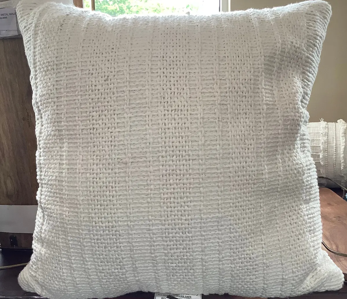 Oversized Textural Woven Square Throw Pillow Cream 1