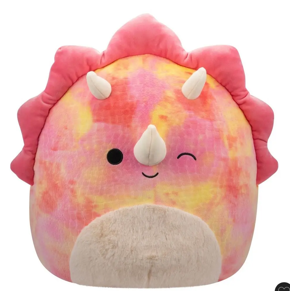 Squishmallows 16" Trinity Pink Tie-Dye Triceratops With Fuzzy Belly Large Plush 1