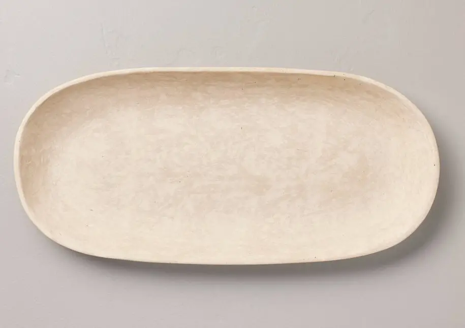 8"X19" Artisan Handcrafted Decorative Oval Tray Cream 1