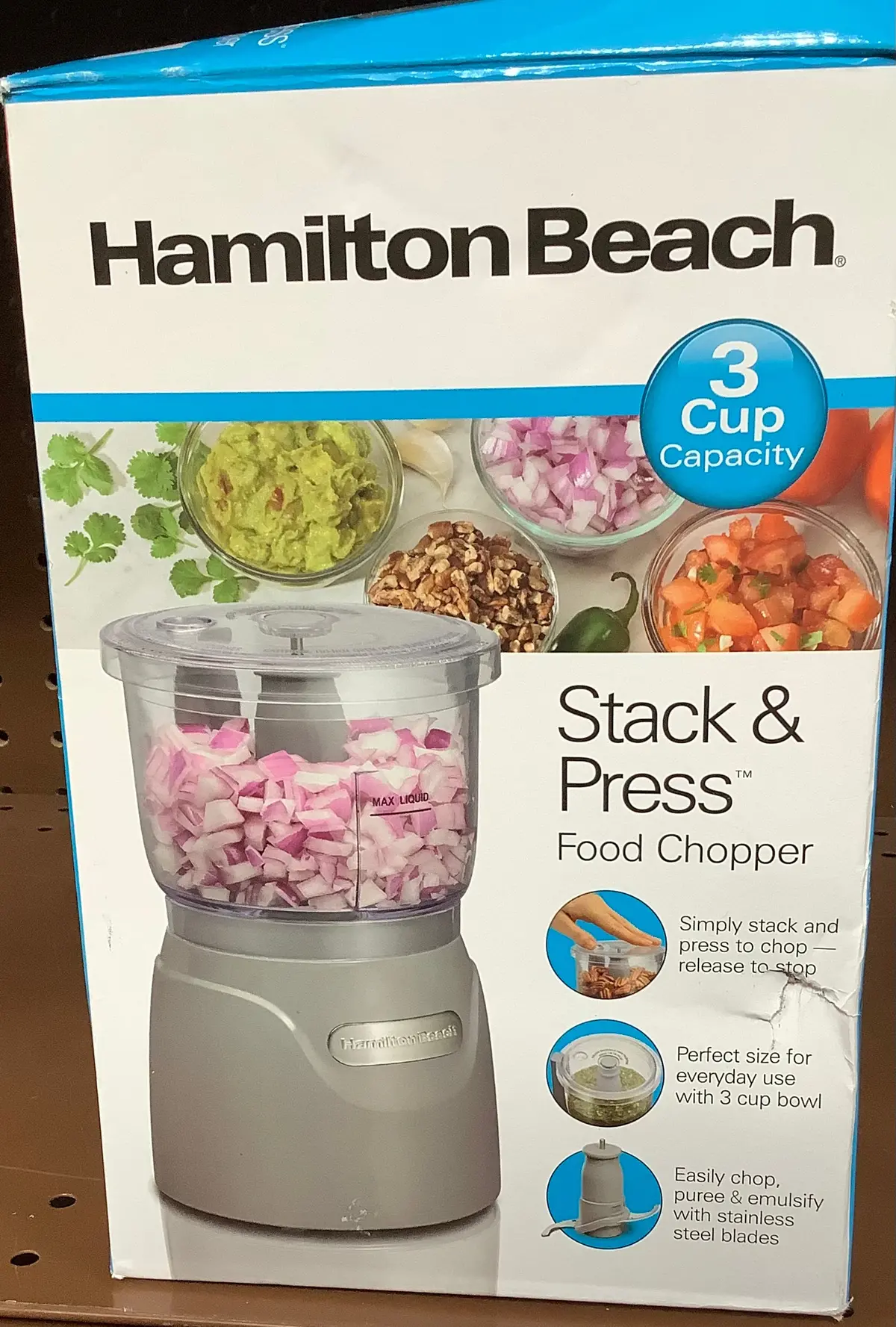 Hamilton Beach 3-Cup Stack And Press Food Chopper - Gray 1