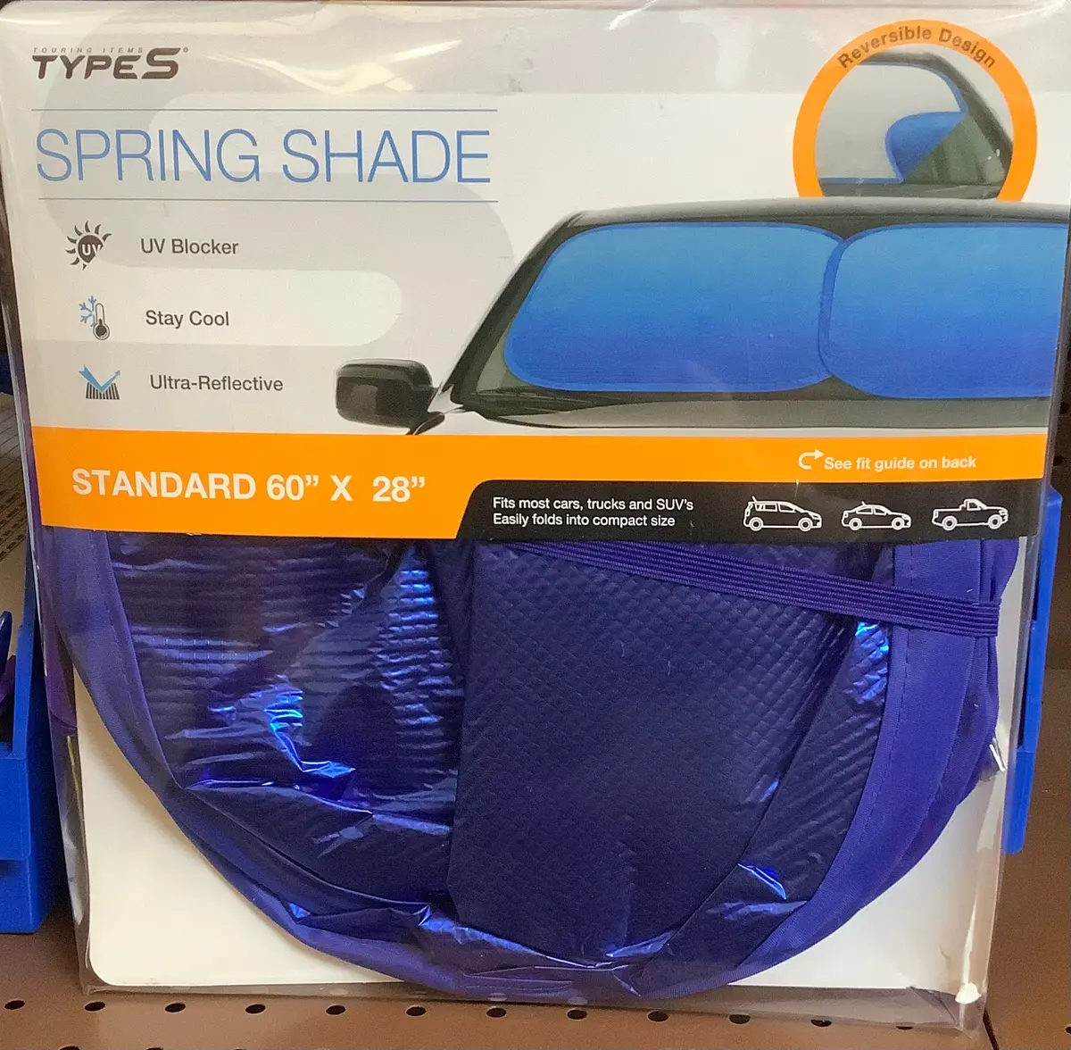 Type S Standard Fashion Reversible Spring Sunshade
Blue/Silver 1