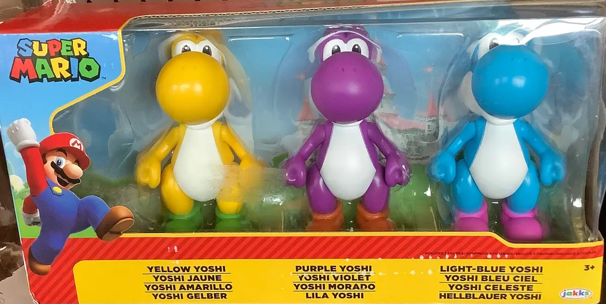 World Of Nintendo Super Mario Yellow Purple & Light-Blue Yoshi 4-Inch Figure 3-Pack 1