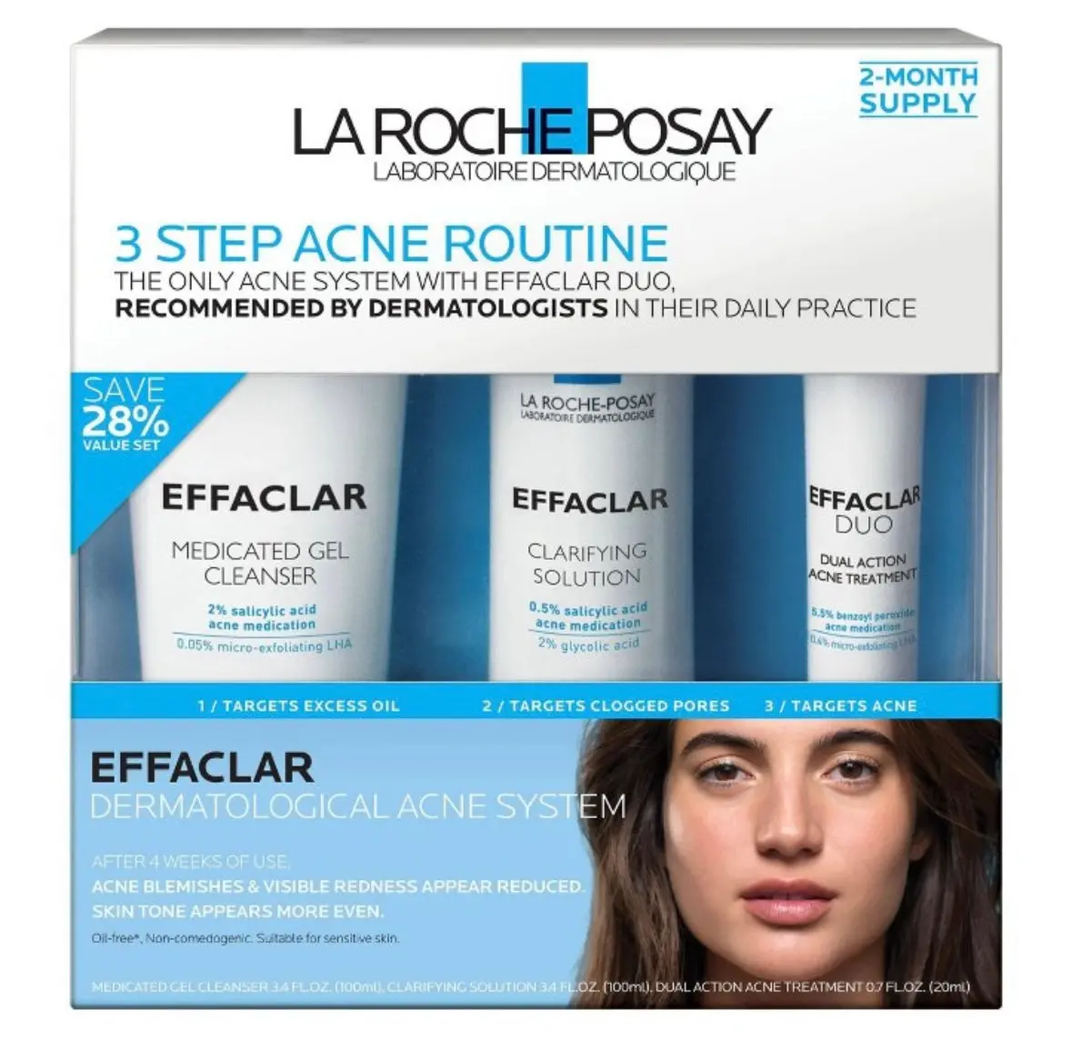 La Roche Posay Effaclar Dermatological Acne Treatment 3-Step System Kit With Medicated Gel Cleanser - 7.5 Fl Oz 1