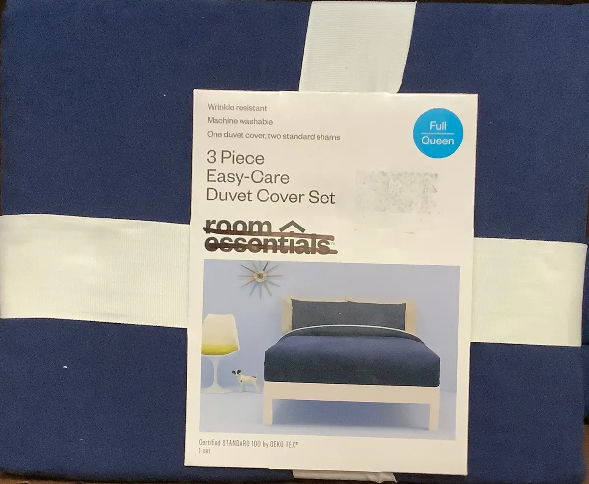 Easy-Care Duvet Cover & Sham Set, Navy, Full/Queen 1
