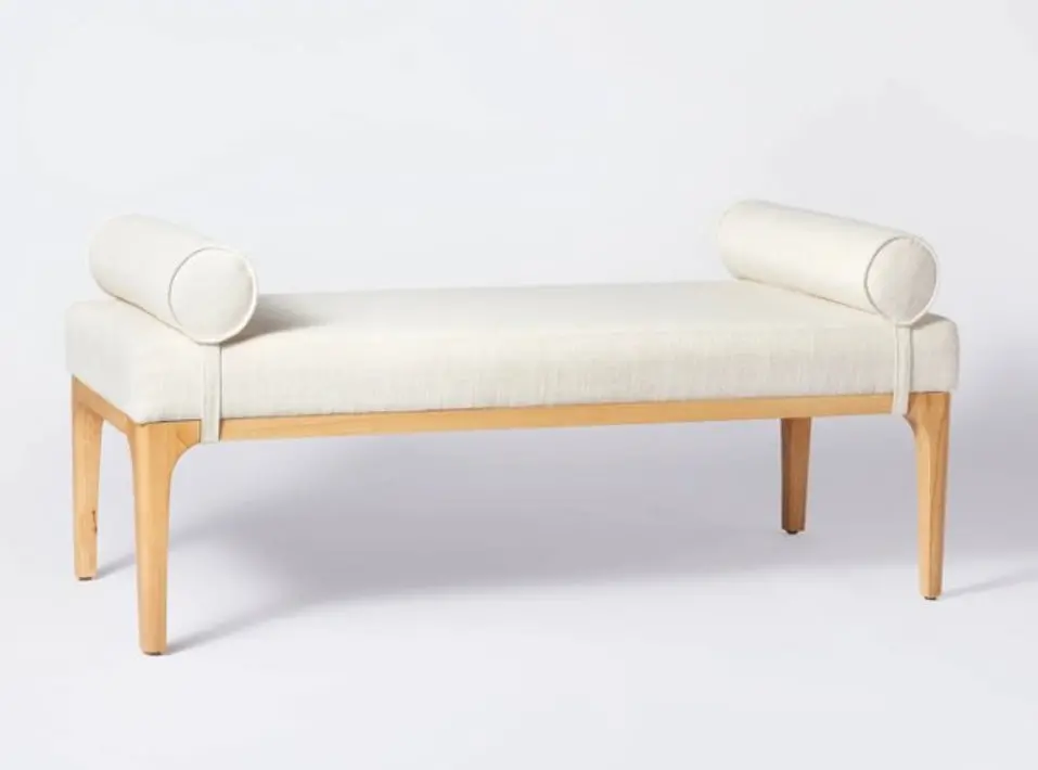Randolph Bench With Bolster Pillows Linen As Is 1