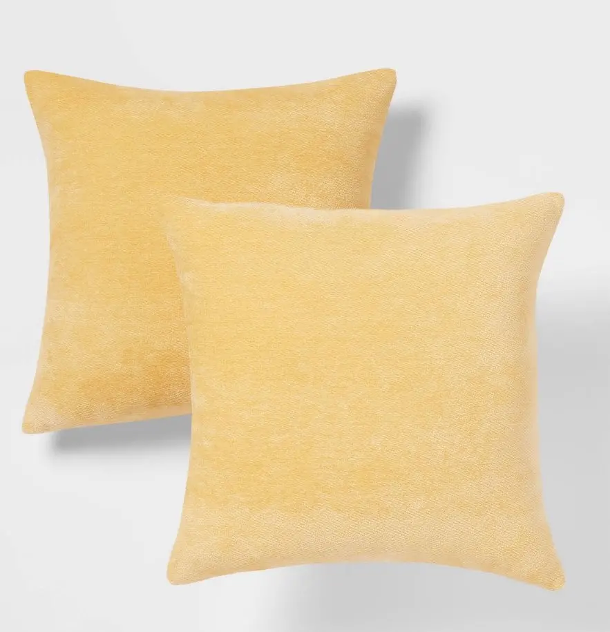 2Pk Chenille Square Throw Pillows Yellow 1