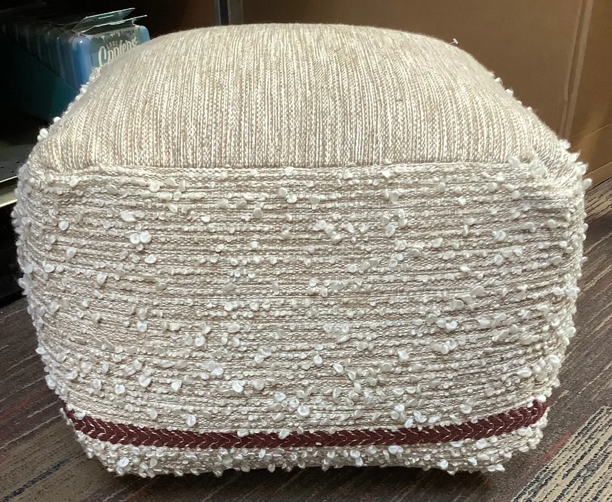 Cream Striped Pouf Ottoman 1