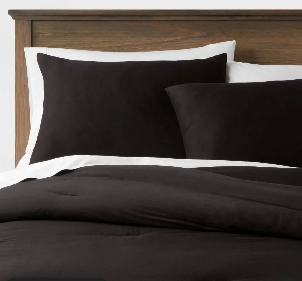 Full/Queen Washed Cotton Sateen Comforter And Sham Set
Black 1