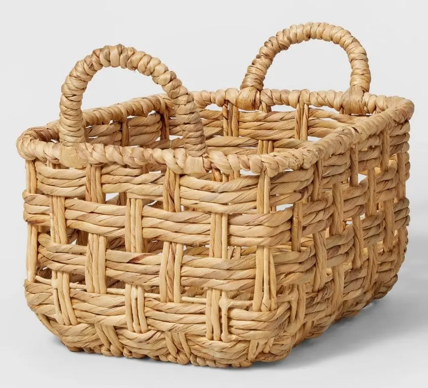 Rectangular Tall Twisted Open Checkered Weave Basket 1