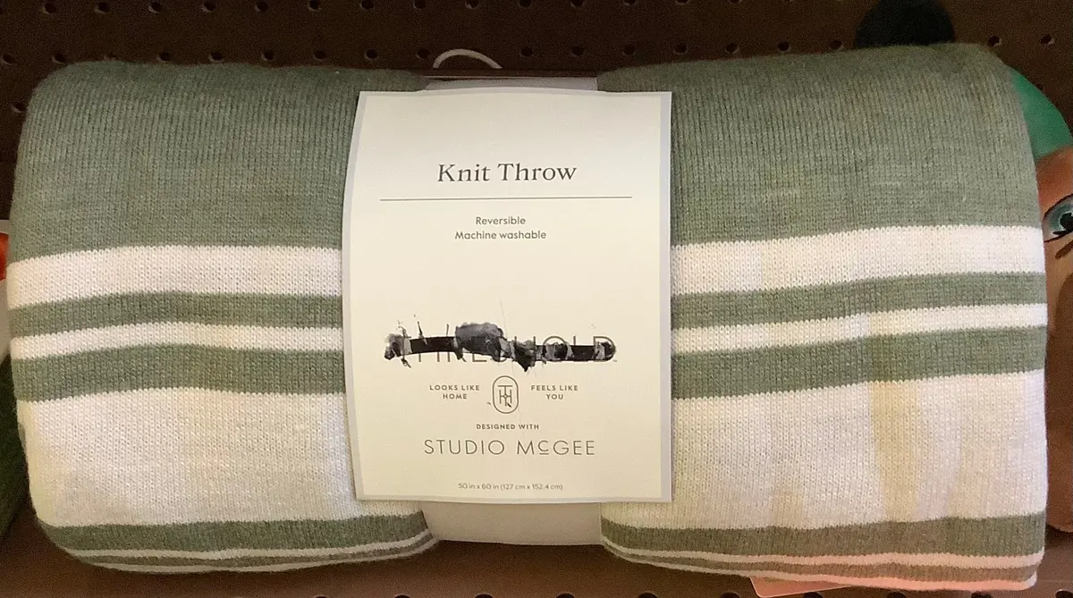 Clearance - Reversible Knit Throw Blanket Green/White 1