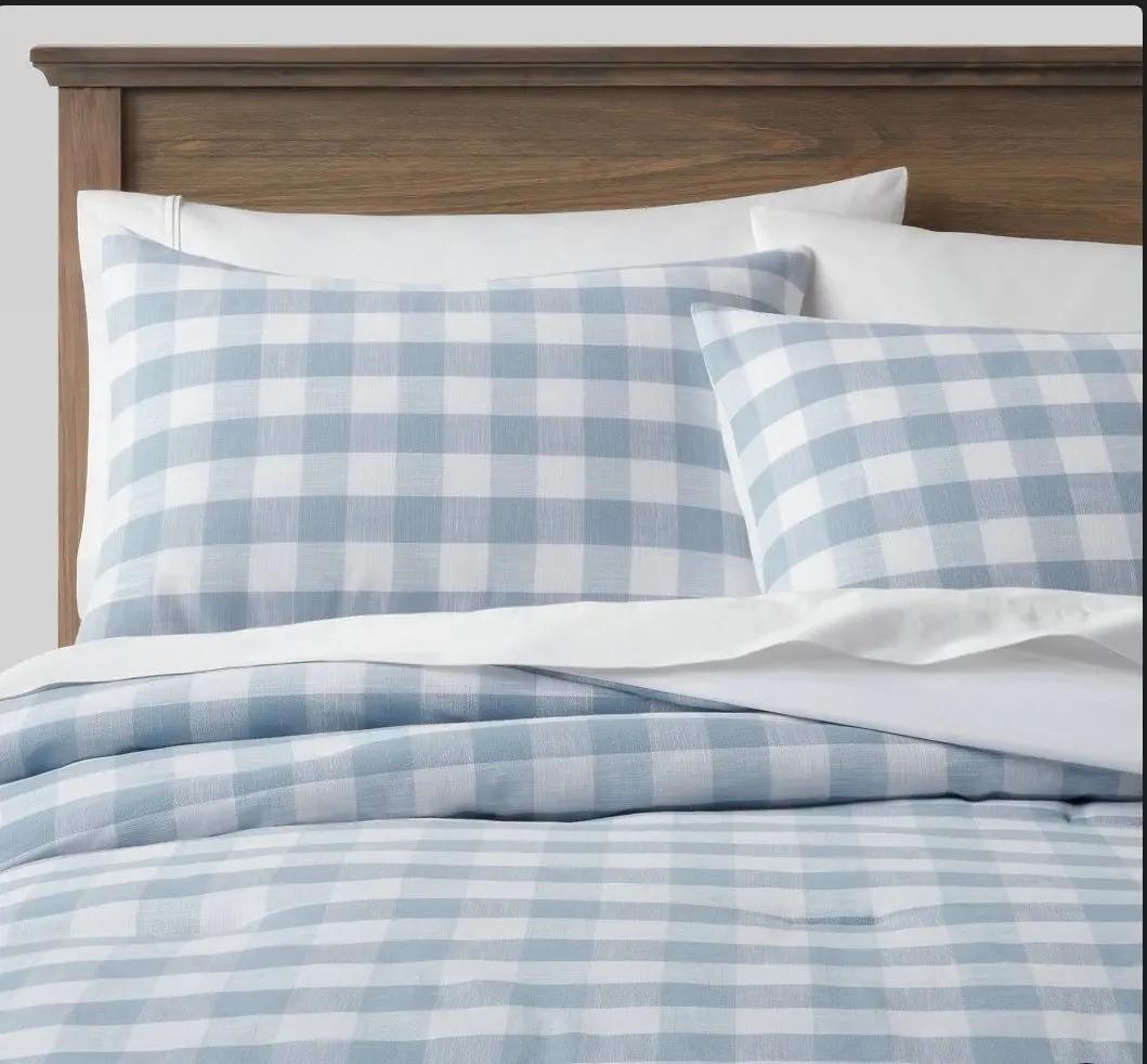 King Yarn-Dyed Gingham Comforter & Sham Set Light Blue 1