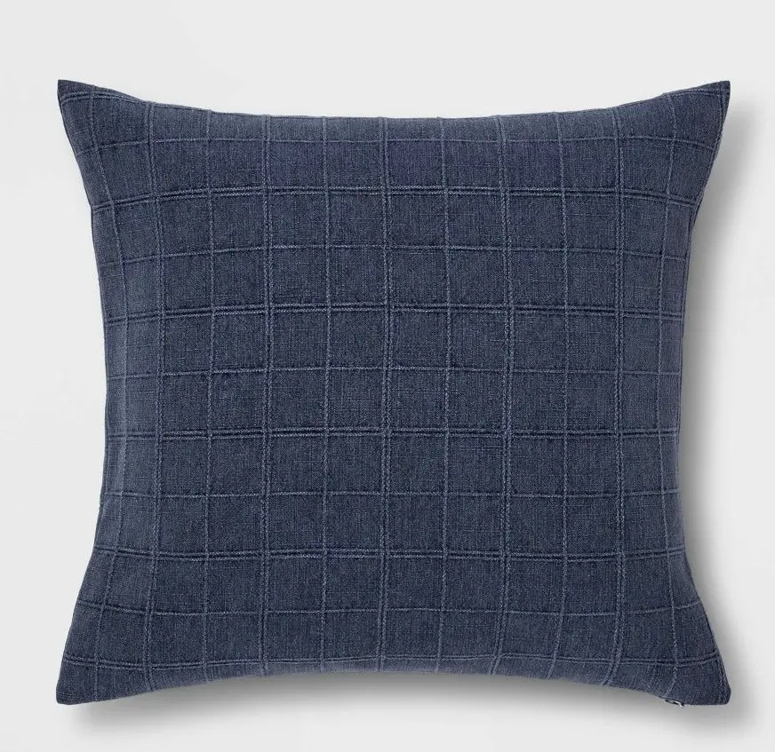 Oversized Woven Washed Windowpane Square Throw Pillow
Blue 1