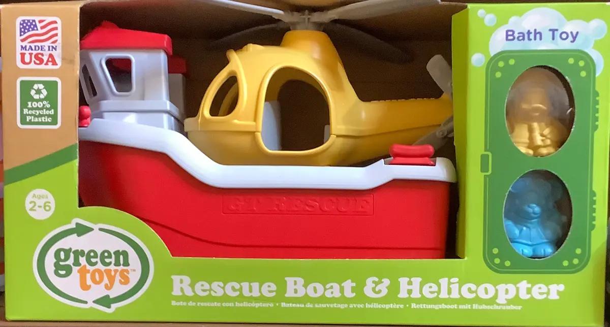 Green Toys Rescue Boat & Helicopter With A Captain Duck And Pilot Bear 1