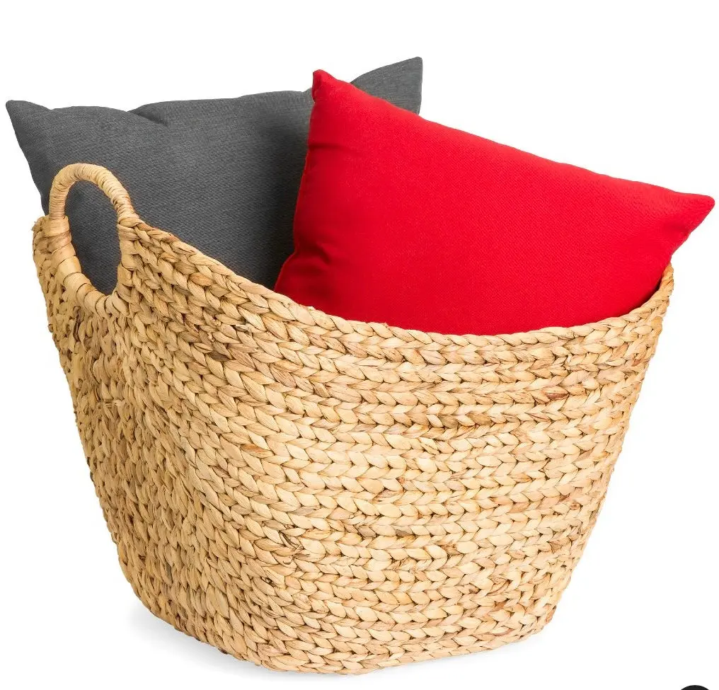 Portable Large Hand Woven Wicker Braided Storage Laundry Basket Organizer W/ Handles - Natural. 1