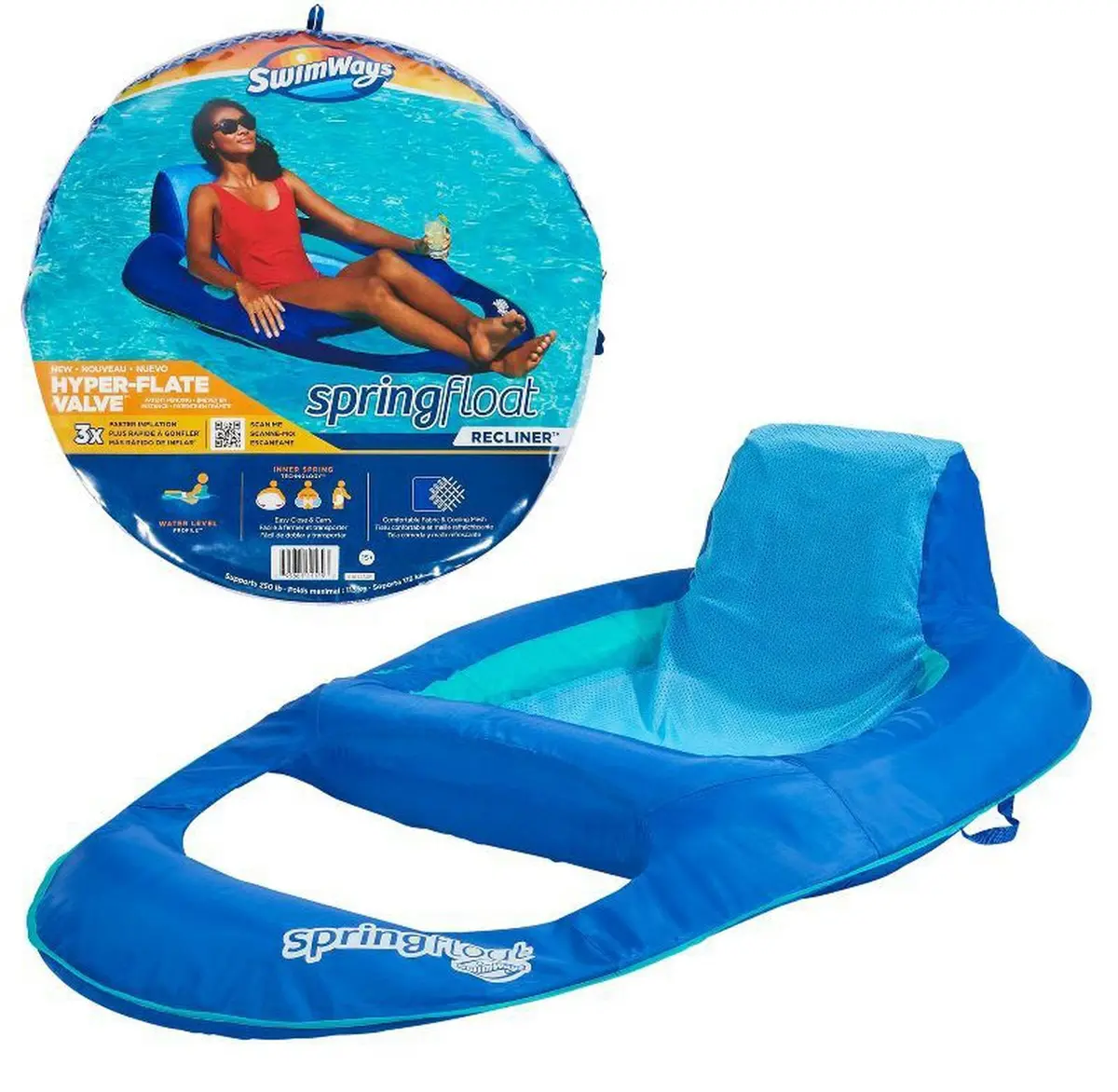 Swimways Spring Float Recliner Swim Lounger For Pool Or Lake With Hyper-Flate Valve 1