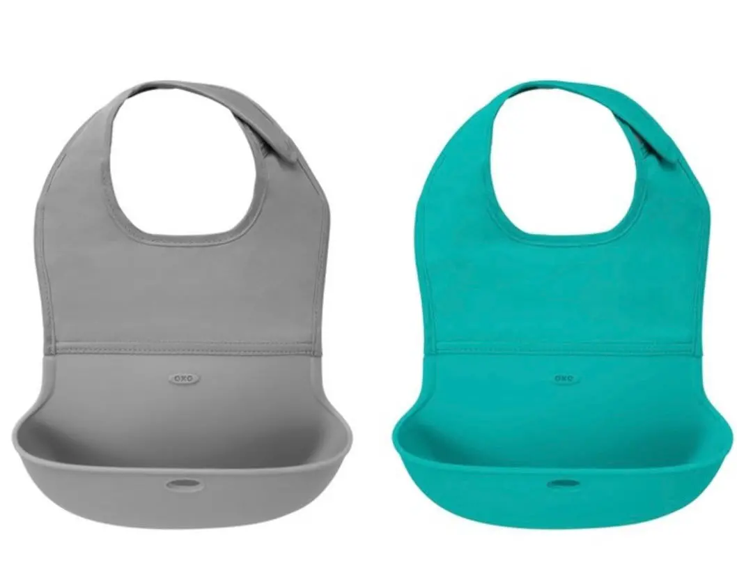 Oxo Tot Roll Up Bib - 2Pk - Gray/Teal 1