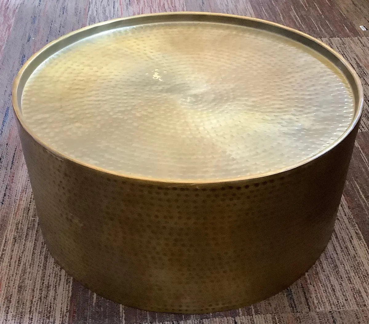 Manila Round Hammered Drum Coffee Table Brass 1