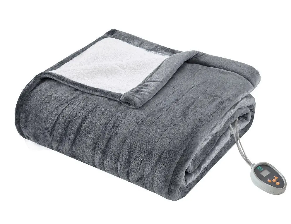 Reversible Ultra Soft Plush Electric Heated Blanket With Bonus Automatic Timer Twin Gray 1