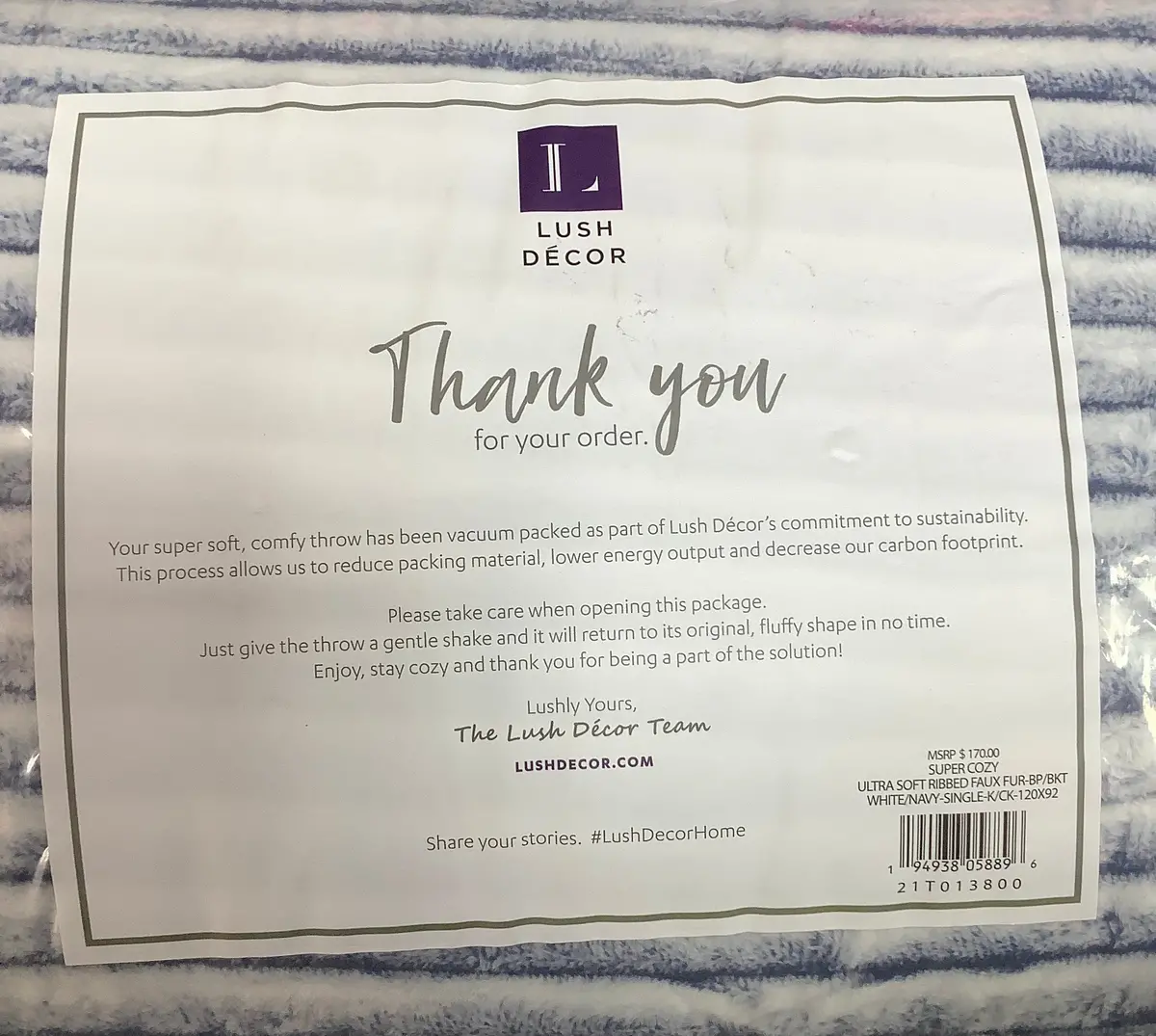 92"X120" Oversized Super Cozy Ultra Soft Ribbed Faux Furthrow Blanket Navy Blue 1