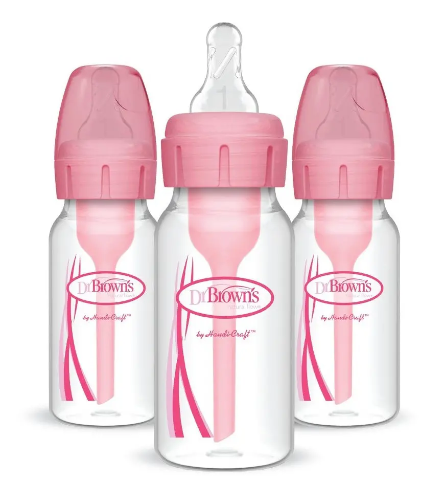 Dr. Brown's 4Oz Anti-Colic Options+ Narrow Baby Bottle With Level 1 Slow Flow Nipple - 3Pk - Pink - 0M+ 1