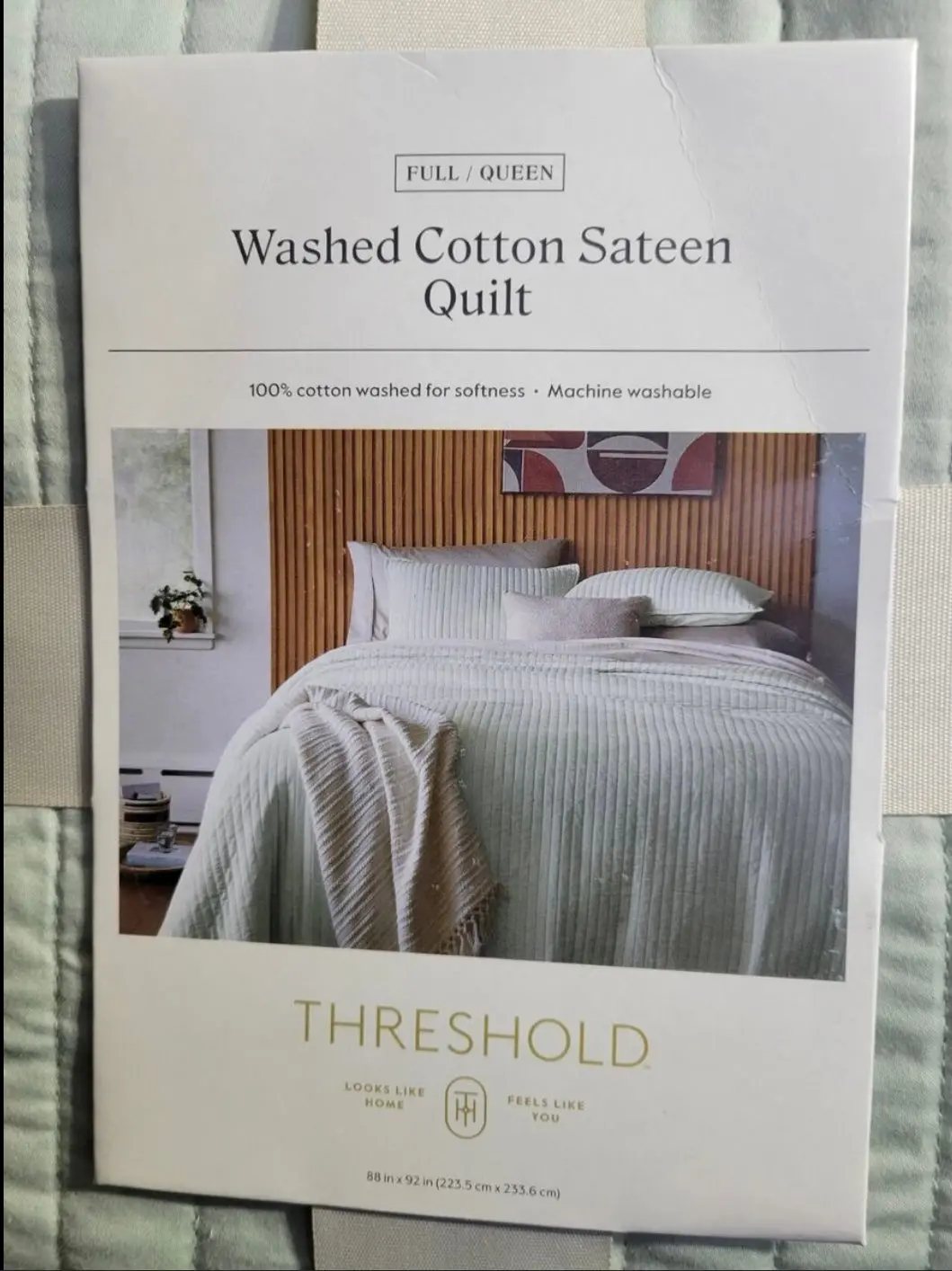 Full/Queen Washed Cotton Sateen Quilt Sage 1