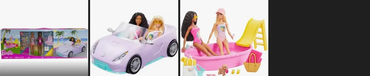 Two Barbie Dolls With Pool, Clothes And Barbie Car 1