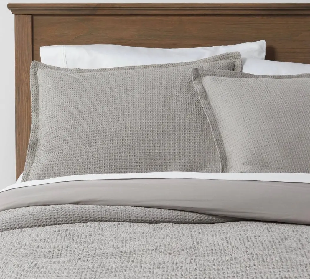 King Washed Waffle Weave Comforter And Sham Set Gray 1