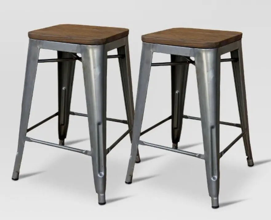 Set Of 2 Hampden Industrial 24" Counter
Height Barstool Natural Metal 1
