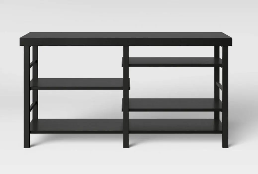 Adjustable Storage Tv Stand For Tvs Up To 50" Black Wood Grain Finish Boxed 1