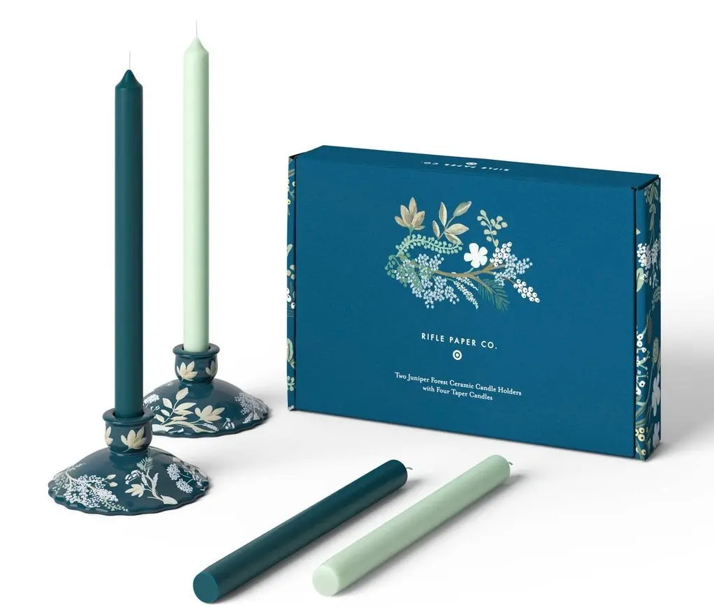 Rifle Paper Co. X Target Set Of 4 Juniper Forest Taper Candles With Set Of 2
Candlestick Holders 2