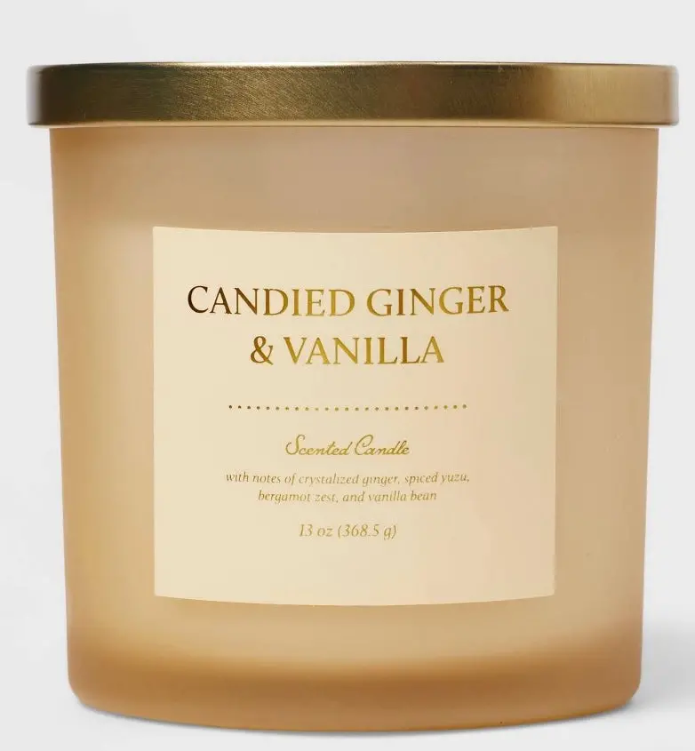 13Oz 2 Wick Colored Glass Candle Candied Ginger & Vanilla 1