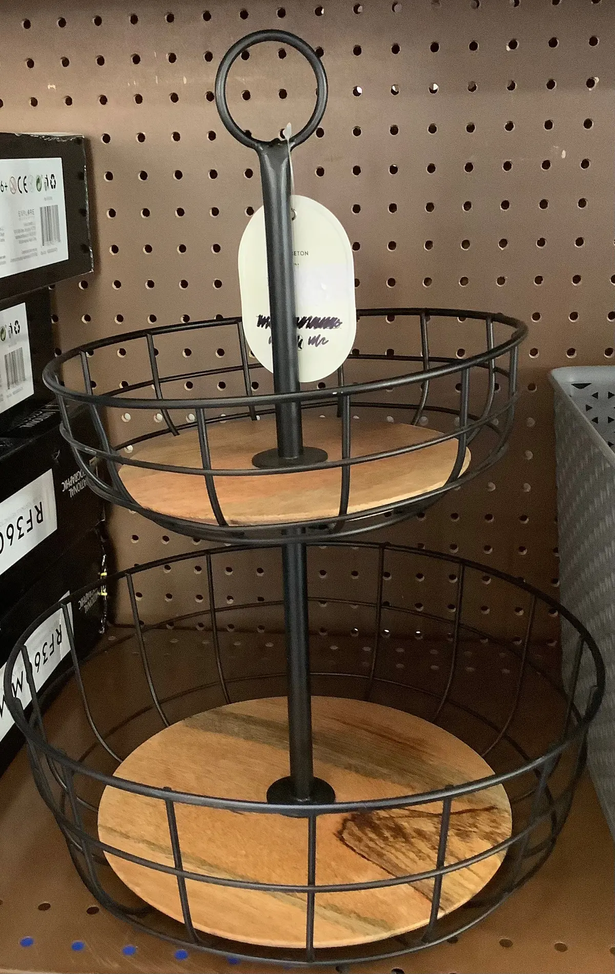Iron And Mangowood Wire 2-Tier Fruit Basket Black 1