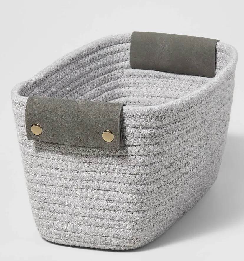 Small Oval Decorative Coiled Rope Basket Gray - New - Clearance 1