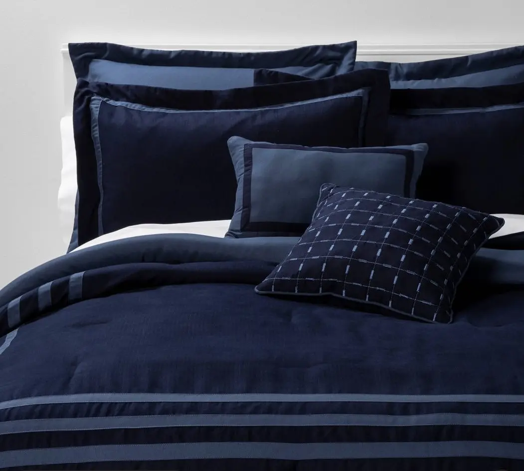 8Pc Queen Applique Border Comforter Set Navy/Blue 1