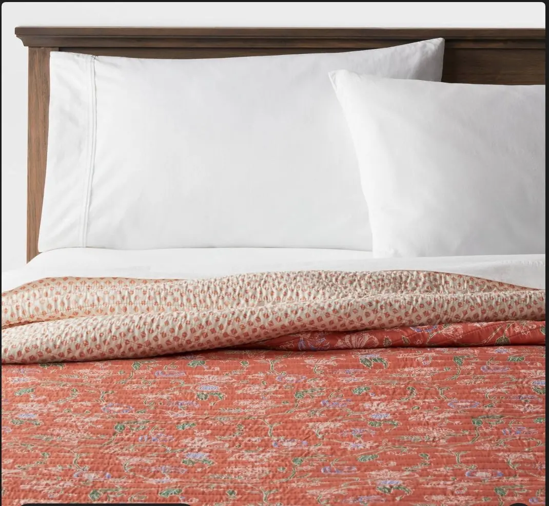 Full/Queen Floral Boho Reversible Printed Quilt Bronze 1