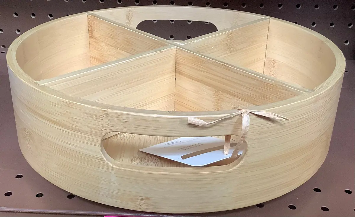 Bamboo 4 Compartment Lazy Susan Turntable With Dividers Light Yellow 1