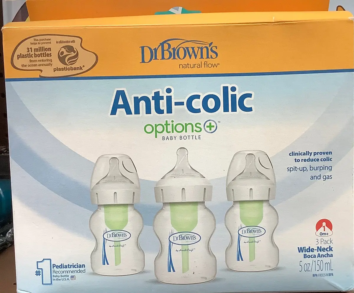 Dr. Brown's 5Oz Anti-Colic Options+ Wide-Neck Baby Bottle With Level 1 Slow Flow Nipple - 3Pk - 0M+ 1