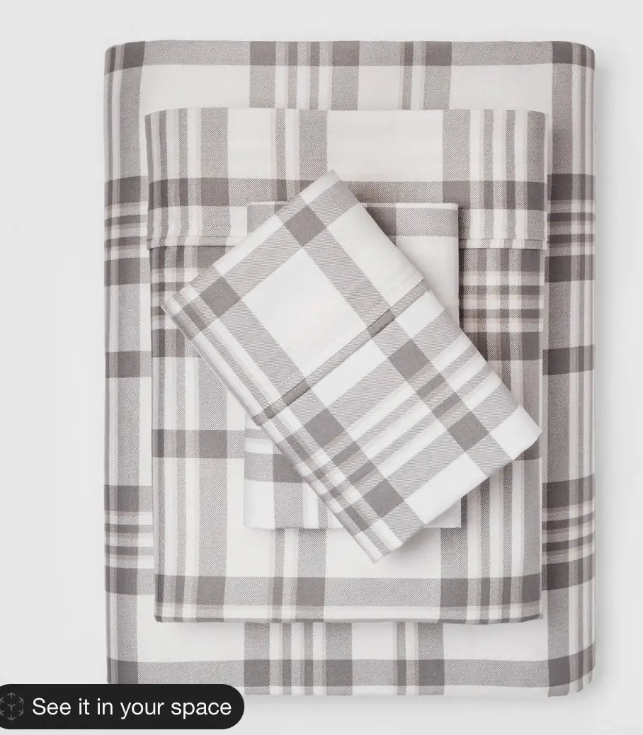 King 400 Thread Count Printed Performance Sheet Set Plaid
Twill Gray 1