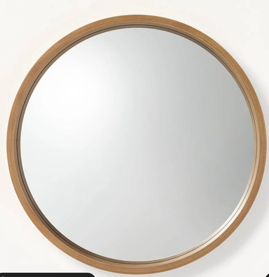 16" Round Wood Framed Wall Mirror Natural 1
