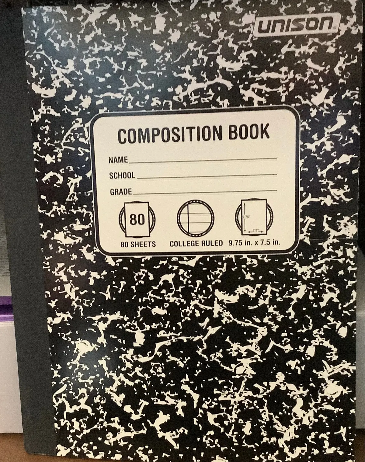 College Ruled Solid Composition Notebook Black - Unison 1