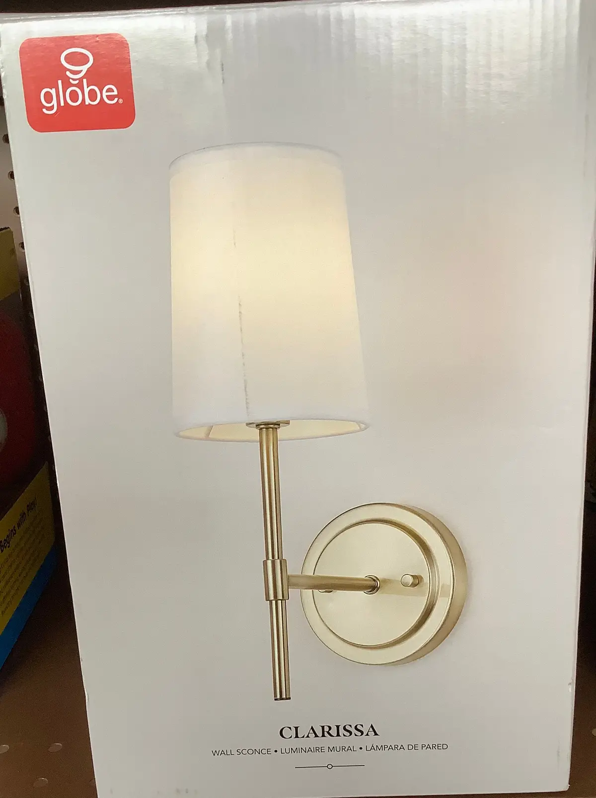 1-Light Clarissa Wall Sconce Matte Brass With Fabric Shade White - Globe Electric 1